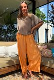 Rustic Nature Linen Blend Pocket Pleat Wide Leg Washed Cayenne